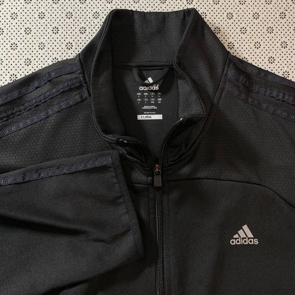 Adidas Climalite Full Zip Track Jacket Men's Large Black 3-Stripe Athletic Sz L